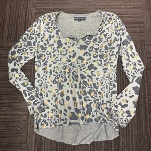 Flora Ashley Leopard Cheetah Print Long Sleeve Top with Button Down Detail